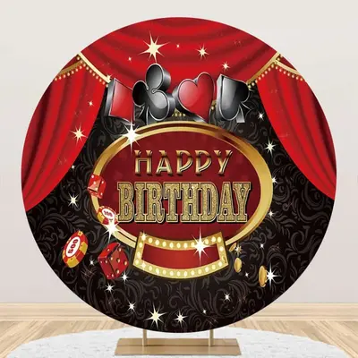 Red Black Gold Round Casino Backdrop For Birthday - Aperturee