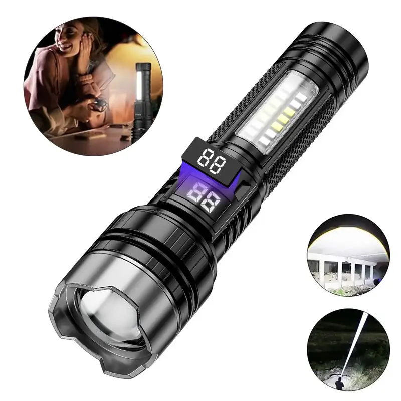 Rechargeable Flashlights High Lumens, 5 Modes Zoomable Linternas with LCD Digital Display, Super Bright Flashlight, Adjustabl...
