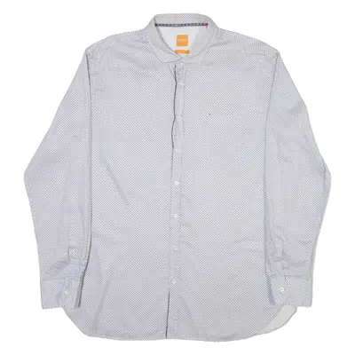 BOSS Slim Fit Mens Shirt White Crazy Pattern Long Sleeve 2XL