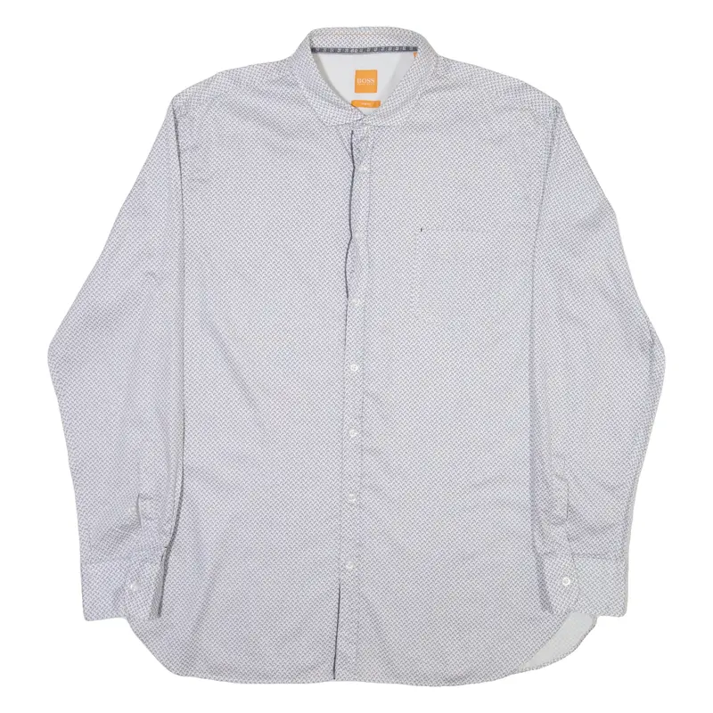 BOSS Slim Fit Mens Shirt White Crazy Pattern Long Sleeve 2XL