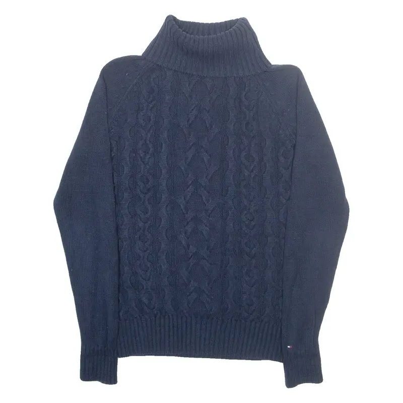 TOMMY HILFIGER Mens Jumper Blue Roll Neck Cable Knit S