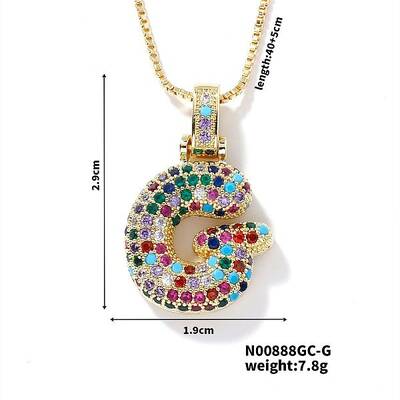 Brass Pave Colorful Cubic Zirconia Letter Pendant Box Chain Necklaces