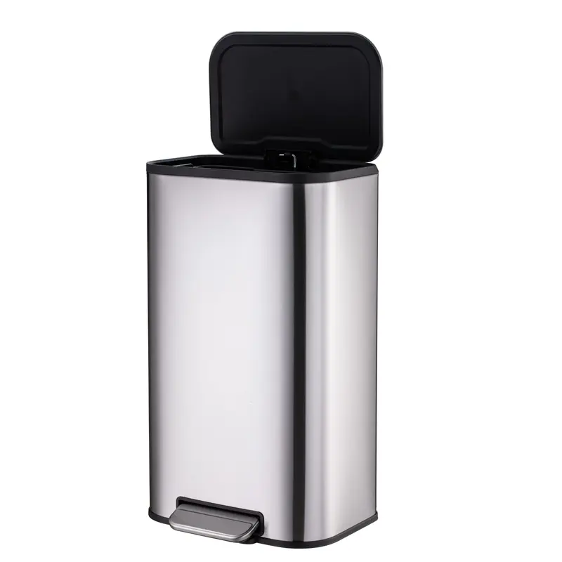 Garvee 50L/13Gal Heavy Duty Hands-Free Stainless Steel Kitchen Trash Can, Commercial Rectangular Kitchen Waste Bin, with Soft...