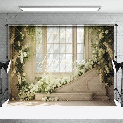 Warm Spring Sunshine Window White Floral Backdrop - Aperturee