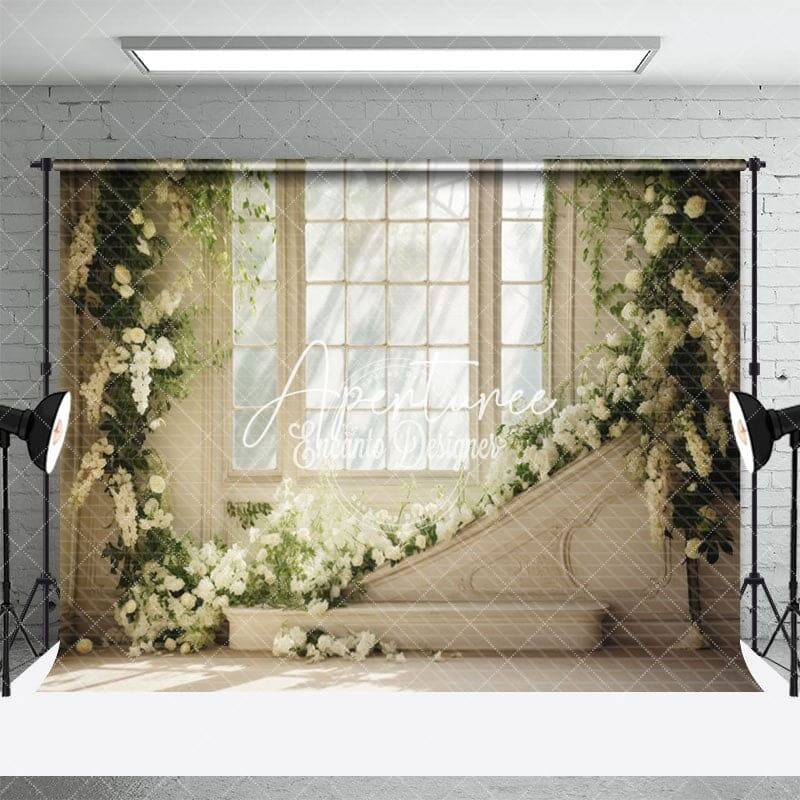 Warm Spring Sunshine Window White Floral Backdrop - Aperturee