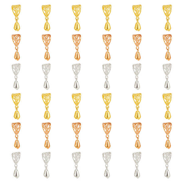 36Pcs 3 Color Filigree Rack Plating Brass Ice Pick Pinch Bails