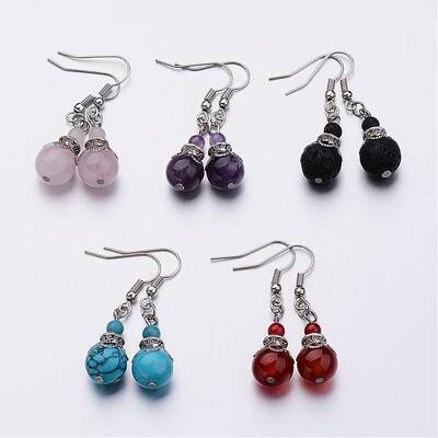 Natural & Synthetic Mixed Stone Bead Dangle Earrings