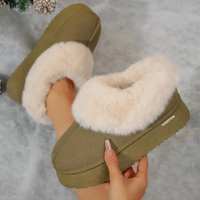 Platform Slippers For Women Furry Lined Platform Clogs Slippers Shearling Short Ankle Slippers Boots For Indoor Outdoor House...