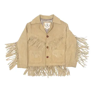 BULL GENUINE LEATHER Tassel Western Blazer Leather USA Jacket Beige Suede Boys S