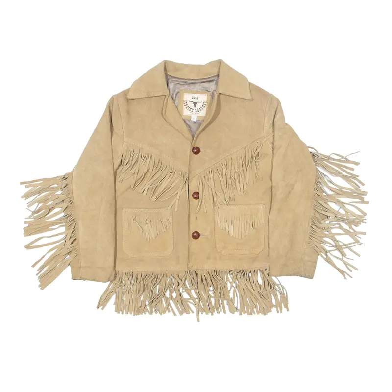 BULL GENUINE LEATHER Tassel Western Blazer Leather USA Jacket Beige Suede Boys S