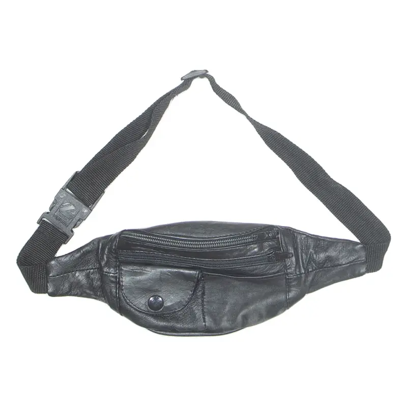Mens Bum Bag Black Leather 90s