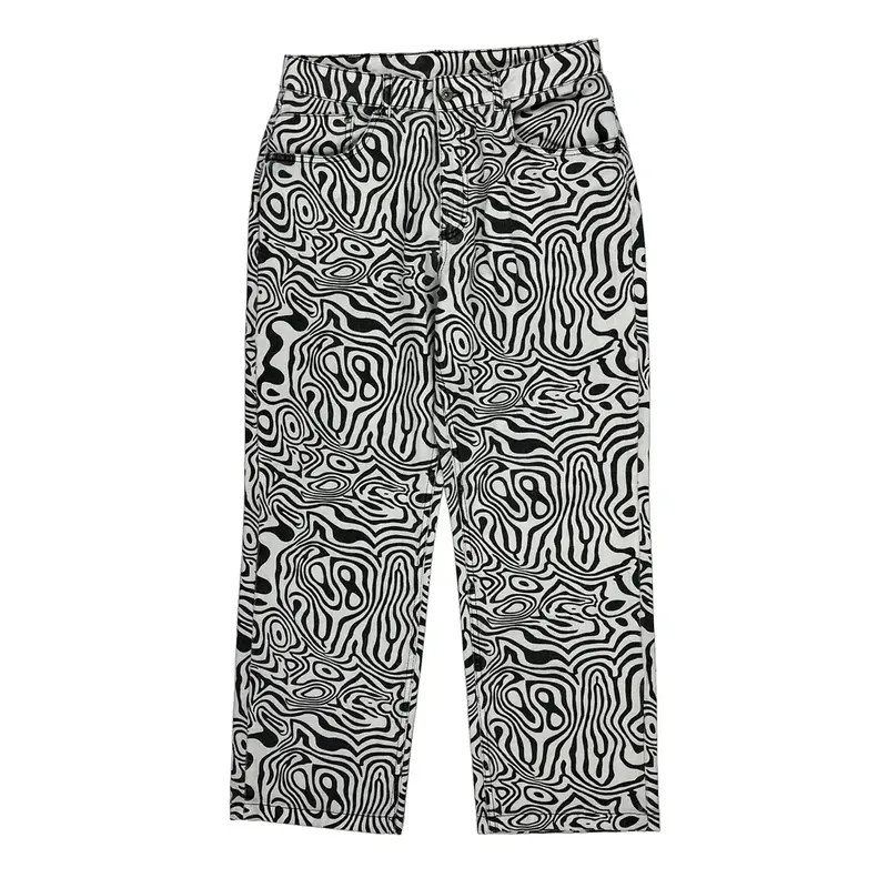 Hip Hop Ragged Baggy Jeans - 31W UK 12 Black & White Cotton