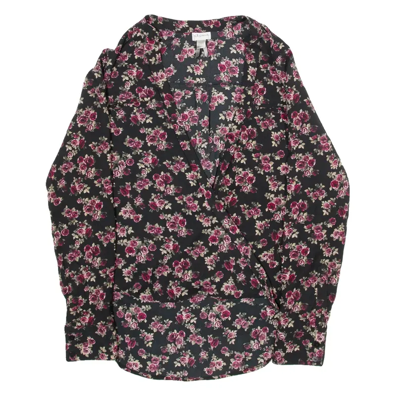 DYNAMITE Womens Wrap Blouse Pink V-Neck Long Sleeve Floral XXS