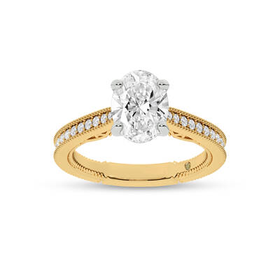 Oslo Vintage Inspired Hidden Accent Oval Lab Grown Diamond Engagement Ring | 18K Yellow Gold 2 7/8 CT. TW.
