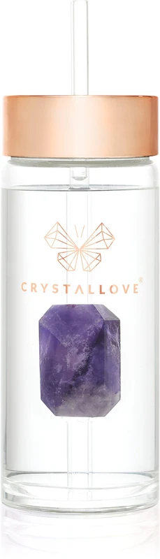 Crystallove Straw Water Glass Water Bottle with Straw Amethyst 400ml