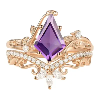 10K Rose Gold Kite Cut Amethyst & Moissanite Bridal Set