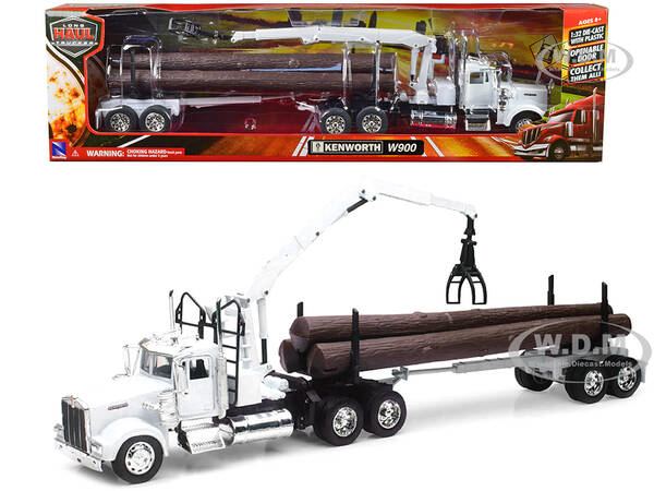 Kenworth W900 Log Hauler with Grabber White with Log Accessories \