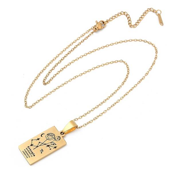 12 Constellation Stainless Steel Tarot Card Engraved Pendant Cable Chain Necklaces
