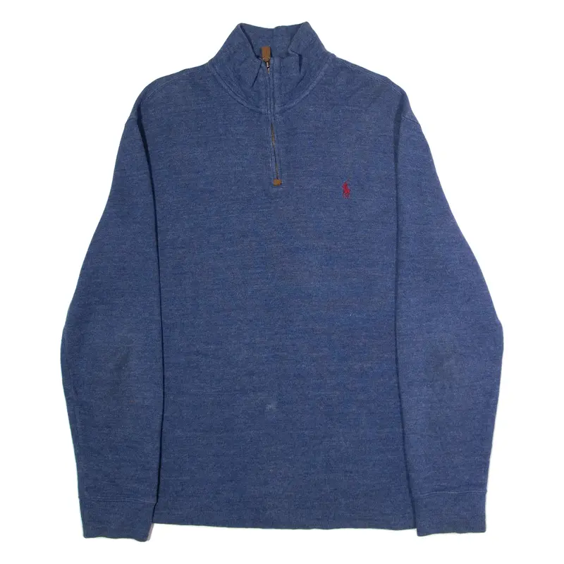 POLO RALPH LAUREN Mens Jumper Blue 1/4 Zip Tight Knit M
