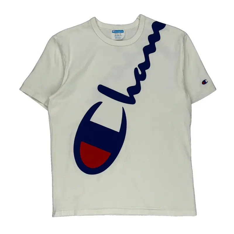 Champion Spellout T-Shirt - Medium White Cotton