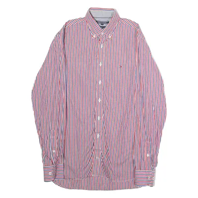 TOMMY HILFIGER New York Fit Mens Shirt Red Striped Long Sleeve S