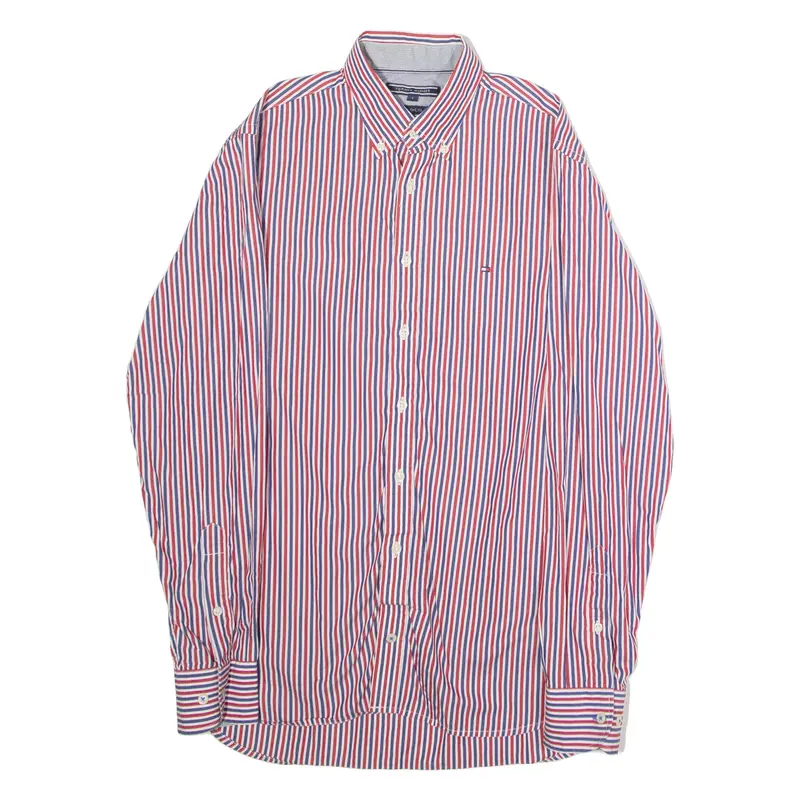 TOMMY HILFIGER New York Fit Mens Shirt Red Striped Long Sleeve S