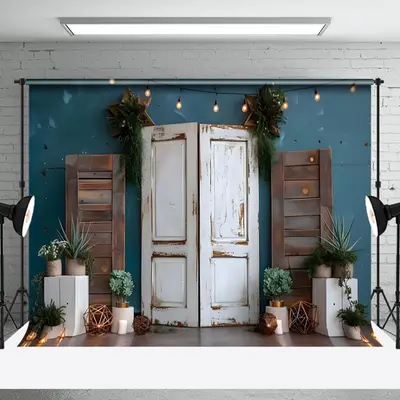 Aperturee Vintage Boho Wood Door Photography Backdrop For Studio
