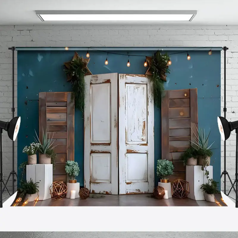 Aperturee Vintage Boho Wood Door Photography Backdrop For Studio