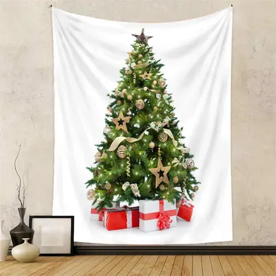 Gold Bauble Christmas Tree With Gift Wall Tapestry - Aperturee