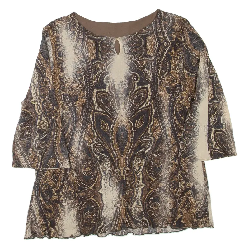 Womens Printed Top Brown 3/4 Sleeve Paisley M