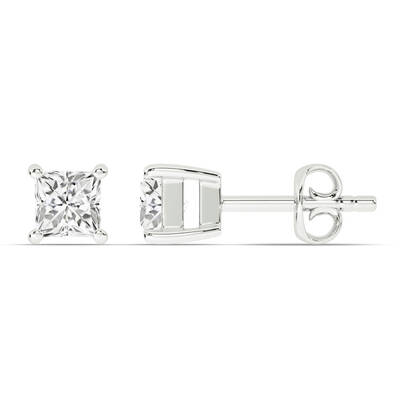 Certified Lab Grown Four Prong Princess Cut Diamond Stud Earring | 14K White Gold 1 1/2 ct. tw.