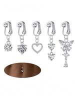 Fashion Faux Belly Ring, Cute Butterfly & Heart Design Fake Belly Button Piercing Clip on Belly Button Rings, Body Jewelry fo...