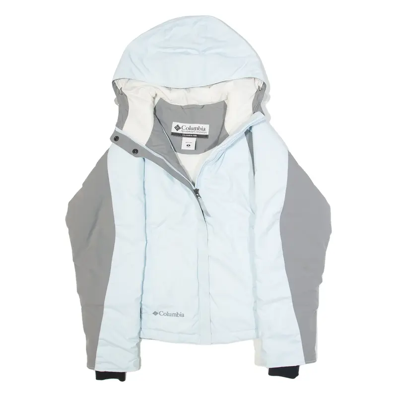 COLUMBIA Womens Rain Jacket Blue Nylon Hooded S