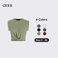 Cider [6 colors, Size 0-26] Solid Round Neckline Twist Short Sleeve Top