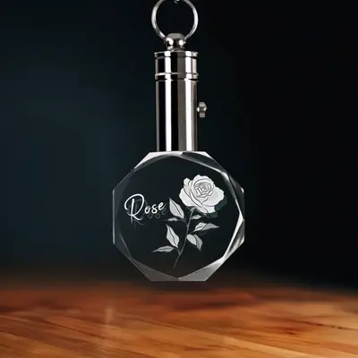 2D Memory Crystal™ - Pre-Design Keychain - Octagon - June Rose-Medium