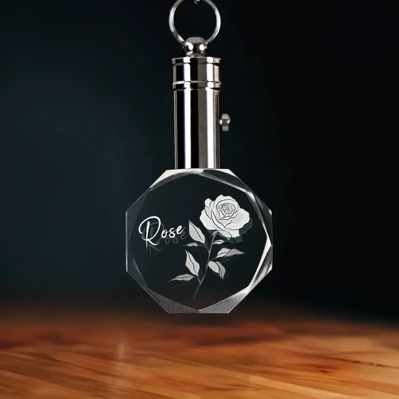 2D Memory Crystal™ - Pre-Design Keychain - Octagon - June Rose-Medium