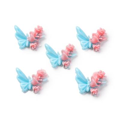 Butterfly with Flower Opaque Resin Cabochons