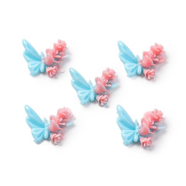 Butterfly with Flower Opaque Resin Cabochons
