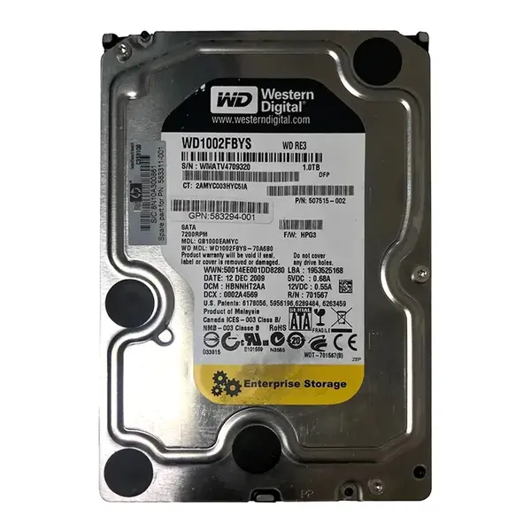 507515-002 HP 1TB 3Gb/s SATA 7200 3.5-Inch Hard Drive