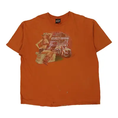 Harley Davidson Graphic T-Shirt - 2XL Orange Cotton