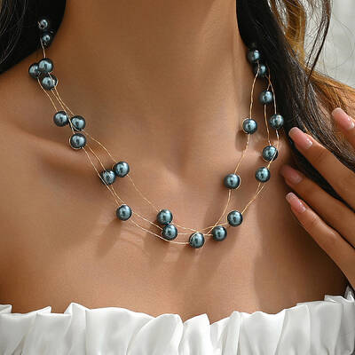 Elegant Brass & Round Glass Multi-Layered Design Gold-Plated Ladies Necklaces