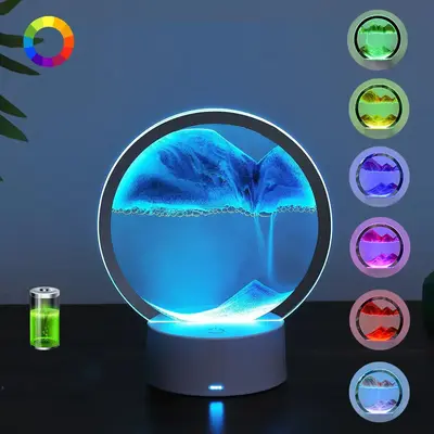 Moving Sand Art Table Lamp, 1 Count USB Powered LED Craft Quicksand Light, 3D Natural Landscape Flowing Sand Night Light, Dim...