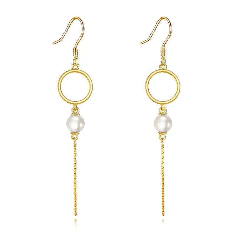 10K Gold Pearl Circle Drop Earrings