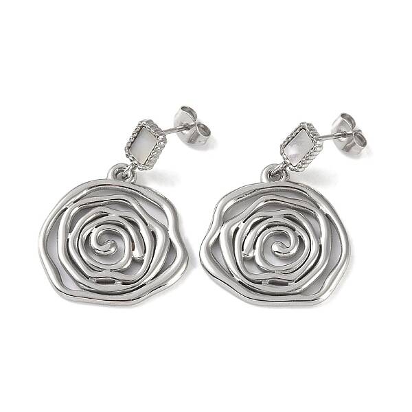 Flower 304 Stainless Steel Shell Stud Earrings