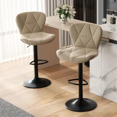 Modern Bar Stools, Adjustable Faux Leather Upholstered Swivel Bar Stools, Counter Height Bar Chairs with Back for Kitchen Isl...