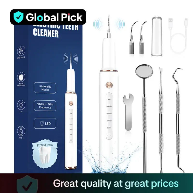 Plaque Remover for Teeth, Dental Cleaning Kit Tartar Remover for Teeth with Led Light & 5 Modes, Rechargeable Dental Cleaner ...