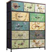 WLIVE Floral Painted Dresser for Bedroom, Fabric Dresser Storage Tower, Chest of Drawers Organizer Unit with 11 Drawers, Stor...
