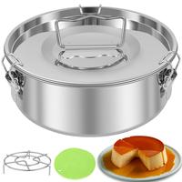 KHZSPP Birthday Gift Flan Mold Set with Steamer Rack and Silicone Mat 304 Stainless Steel Flan Pan Mold with Lid 1.5QT Capaci...
