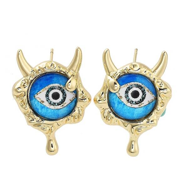 Rack Plating Eye Brass Stud Earrings