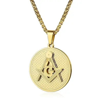 Sterling Silver with Yellow Gold Plated Freemason Pendant Necklace for Men